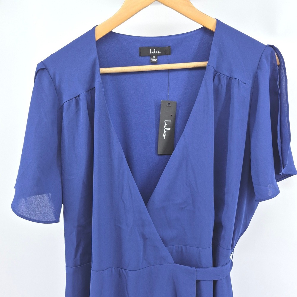 Lulus My Whole Heart Royal Blue Wrap Dress High-Low Maxi XL NWT Wedding Guest - Picture 3 of 15